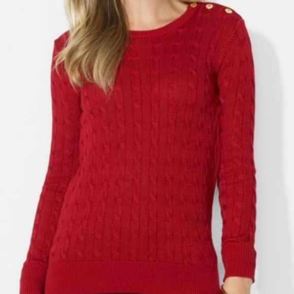 croft & barrow Sweaters - Red Cable Knit Button Shoulder Sweater